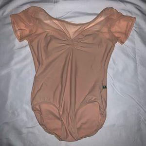 Peach pinch front mesh sleeve ballet leotard